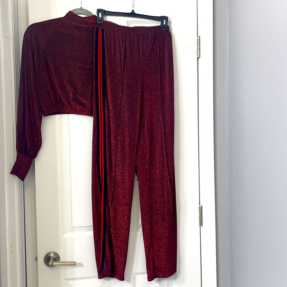2pc pants set glittery red/black